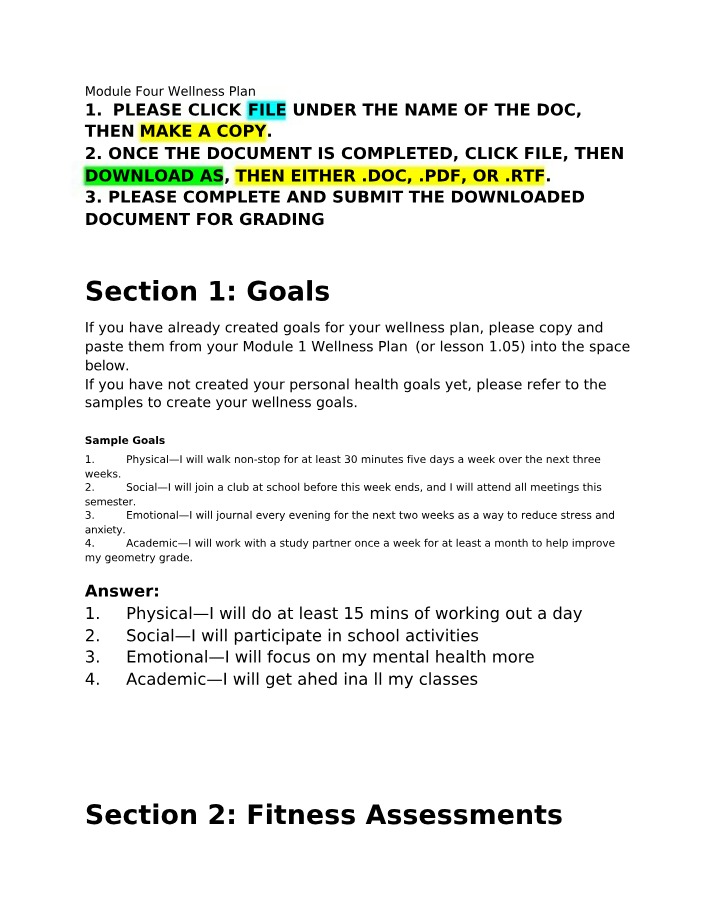 Wellness Plan for Module Four