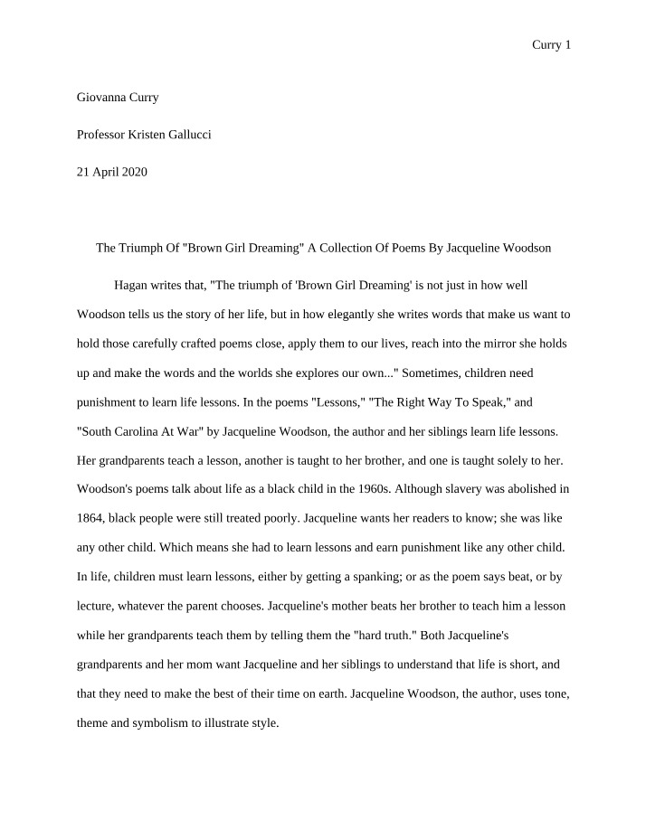 Analysis of Brown Girl Dreaming Poems