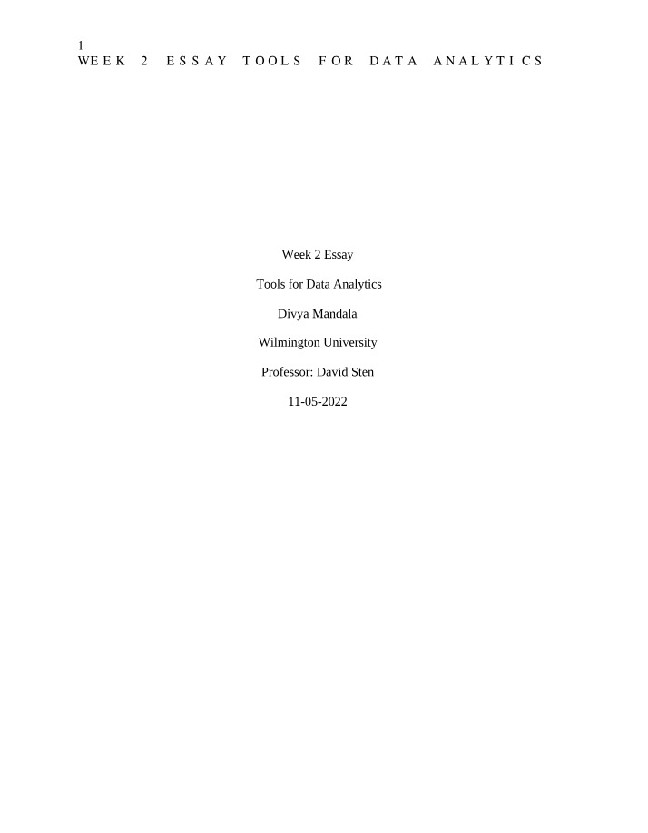 Data Analytics Tools - Week 2 Essay