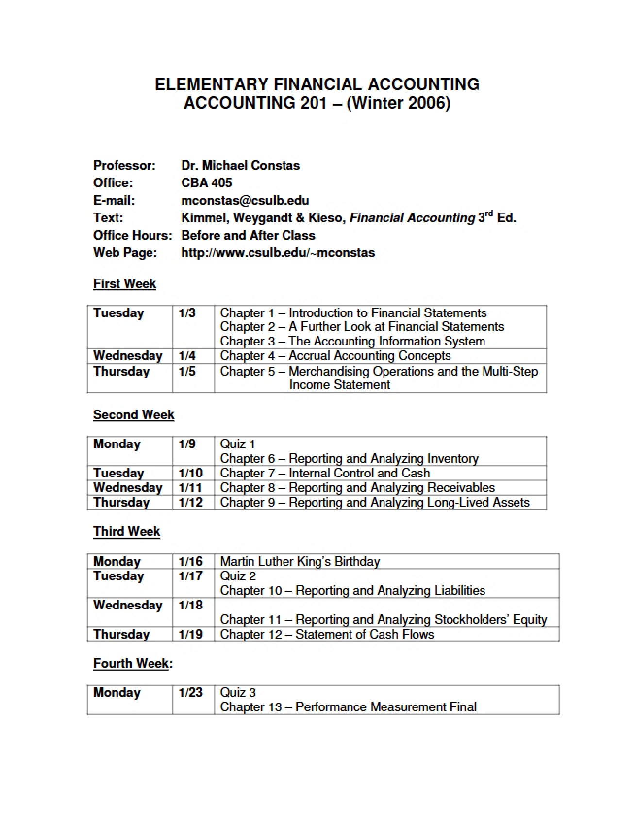 Elementary Financial Accounting Syllabus