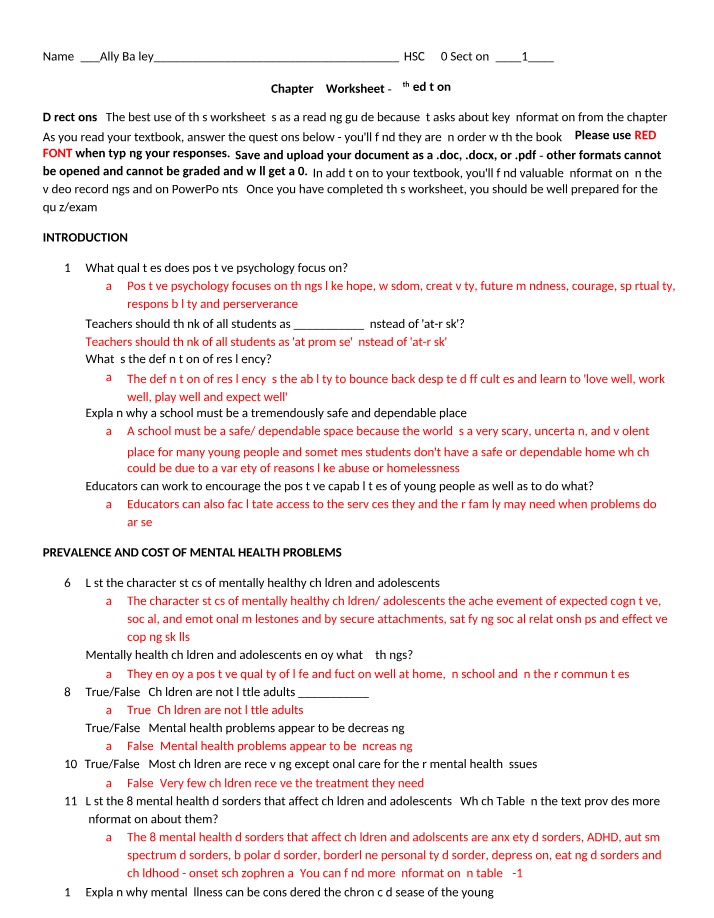 Worksheet for Chapter 5