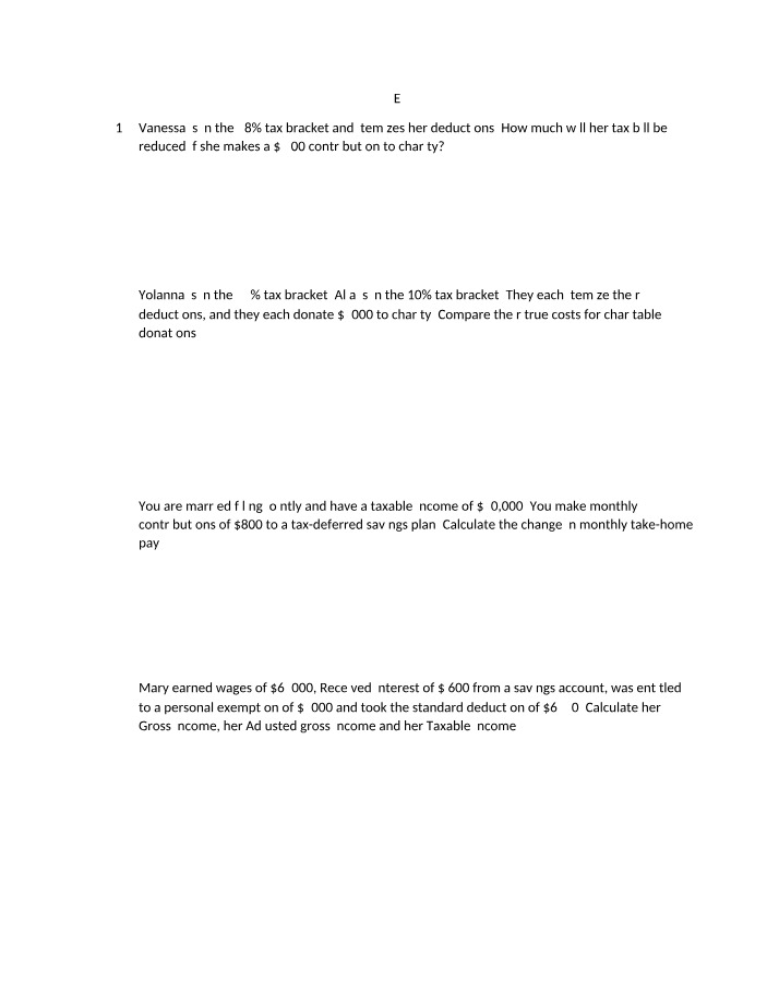 Exercises for Tax Calculation