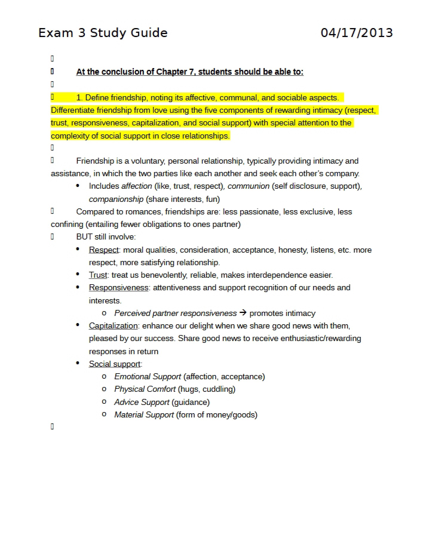 Study Guide for Third Exam