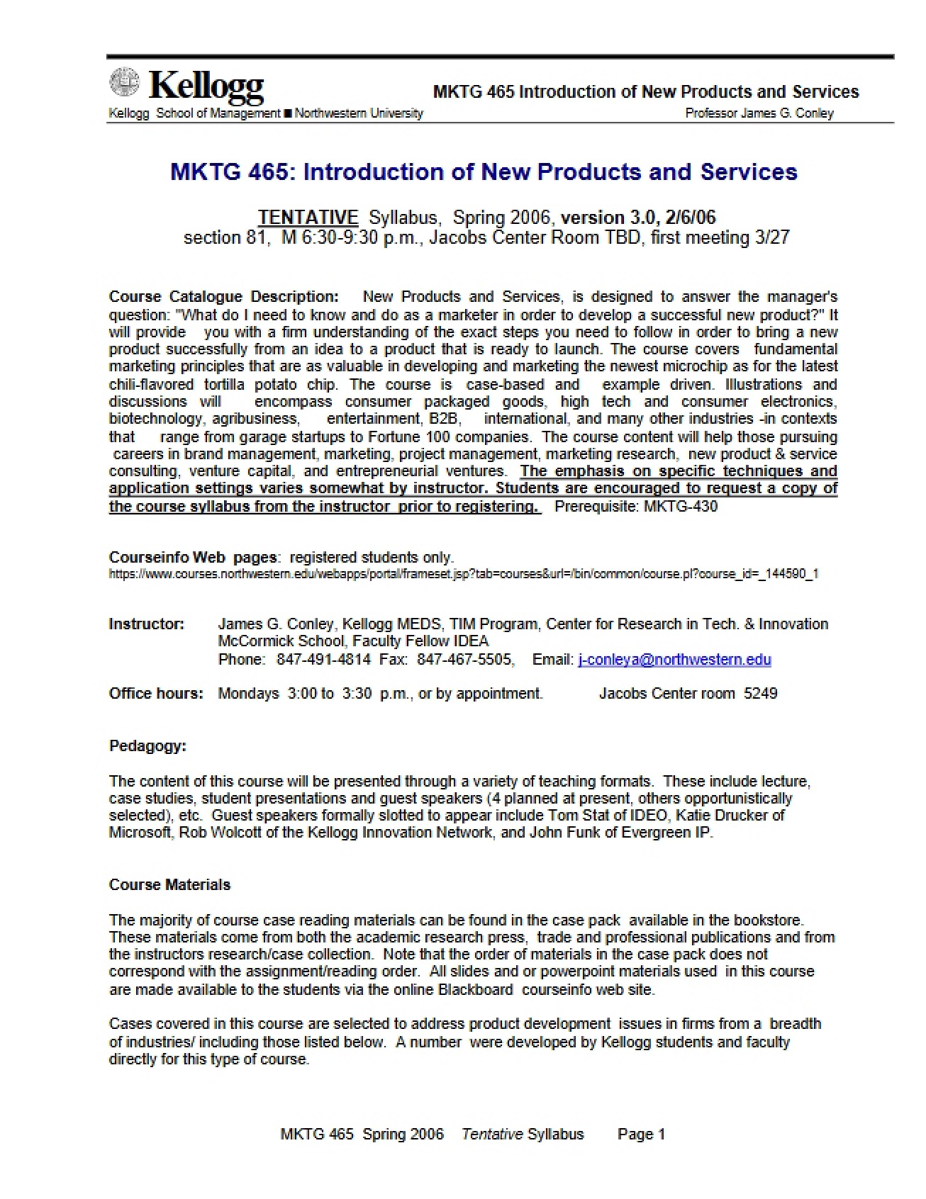 Introduction to New Products Syllabus