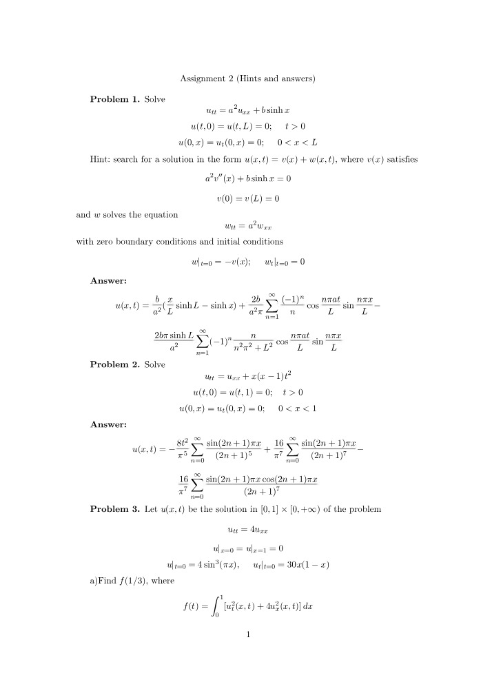 Hints and Answers for Assignment 2