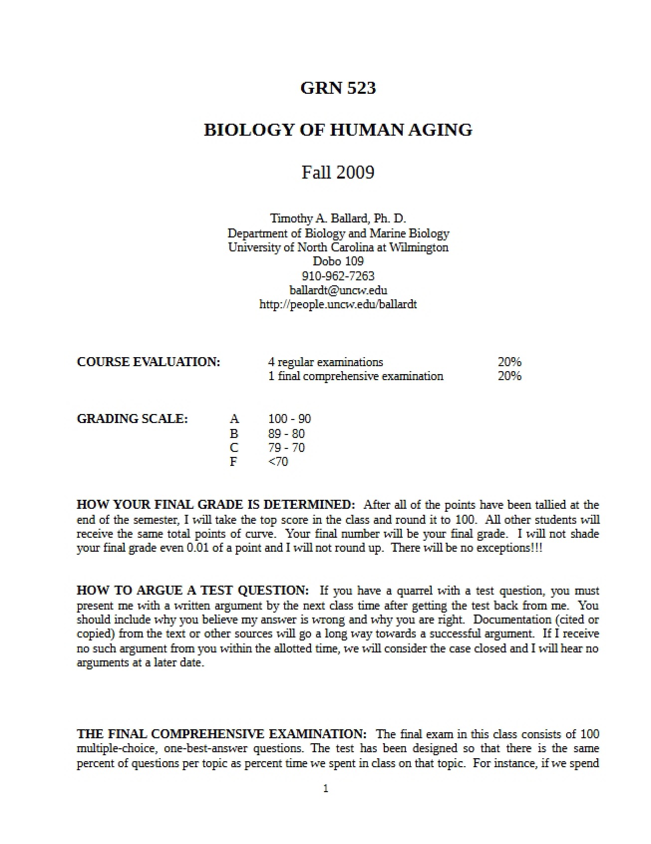 Course Syllabus for Human Aging Physiology
