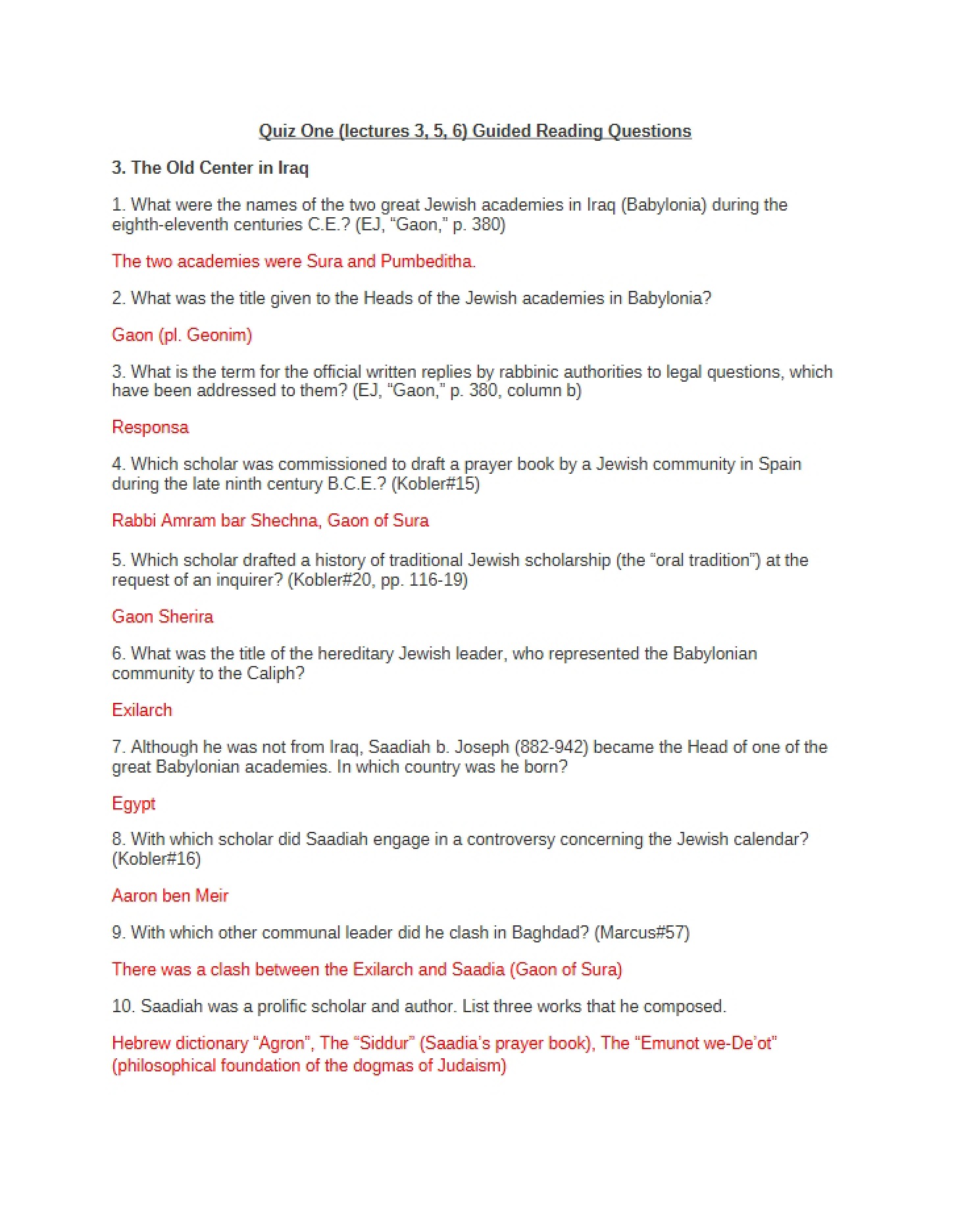Questions for Guided Reading