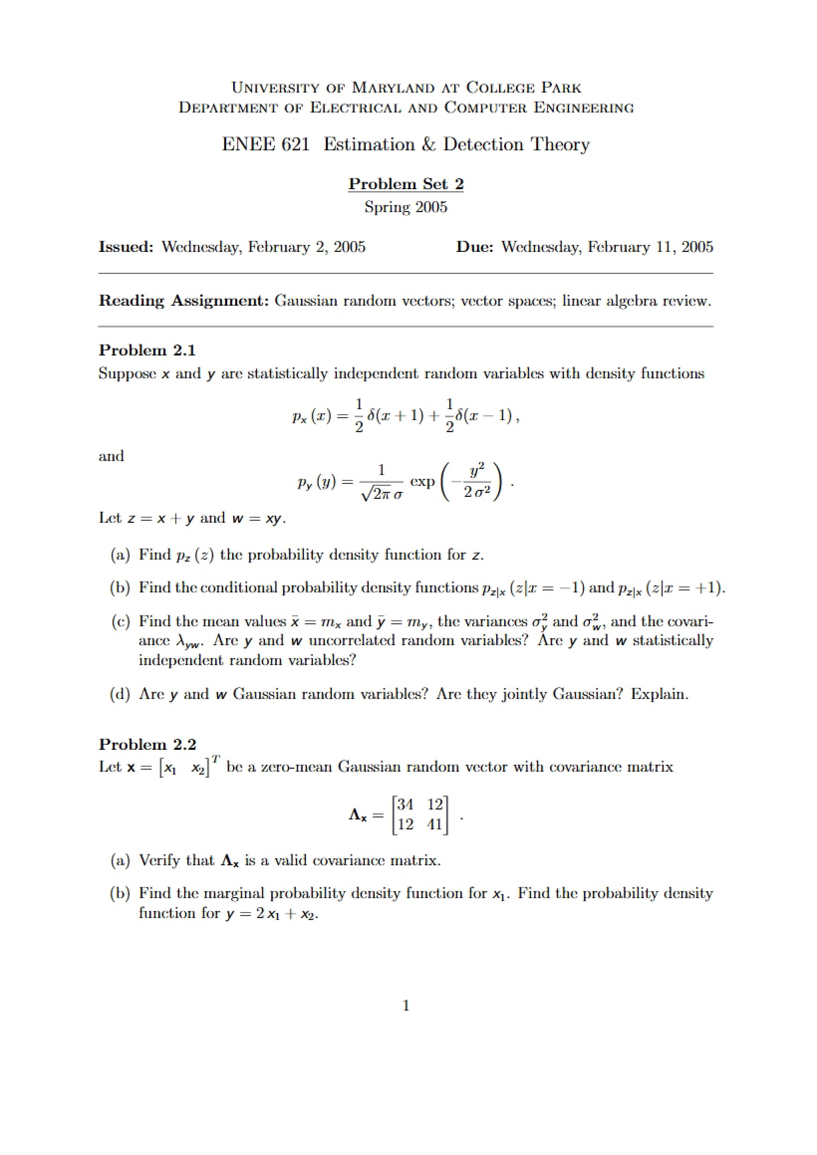 Second Set of Problems