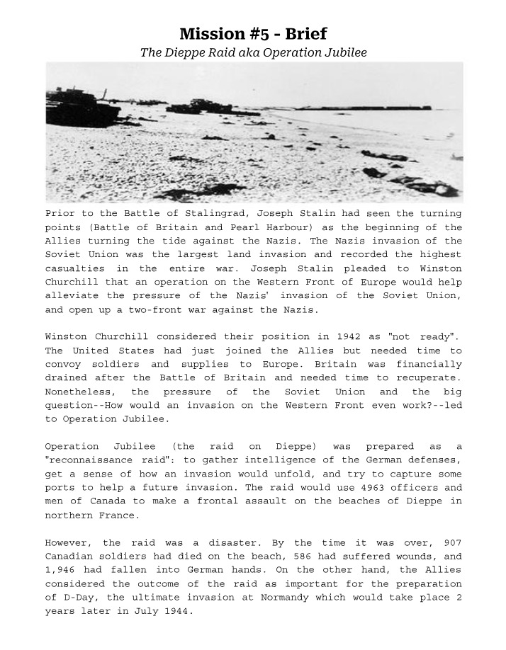 WWII Mission 5 - The Dieppe Raid and Operation Jubilee