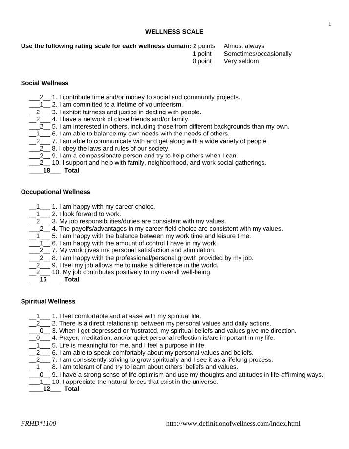 Wellness Domains Assessment