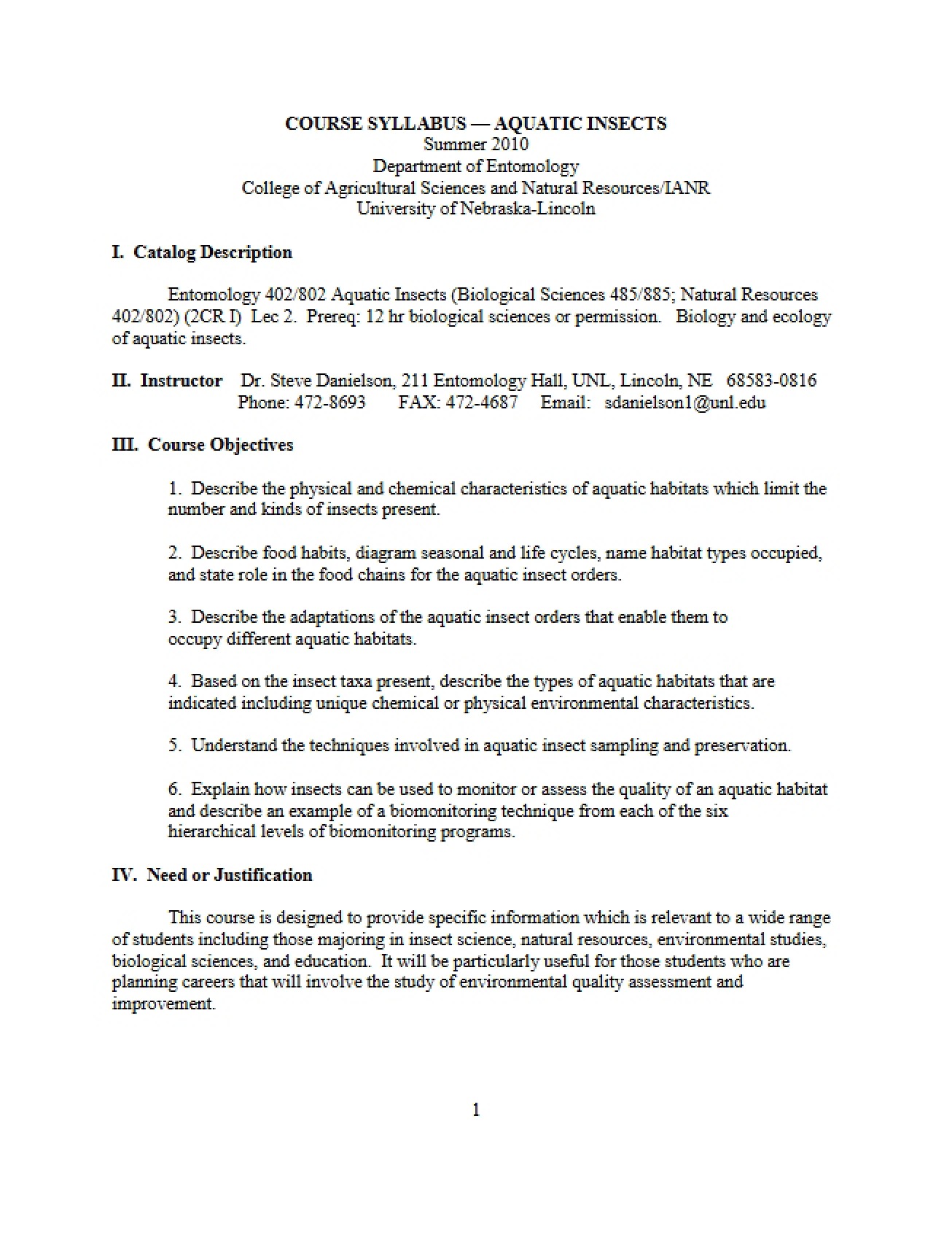 Aquatic Insects Course Syllabus