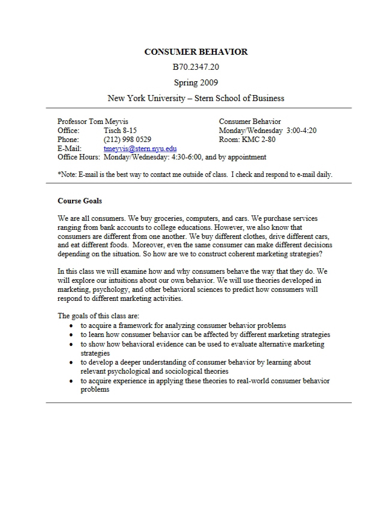 Consumer Behavior Syllabus - 5 Pages