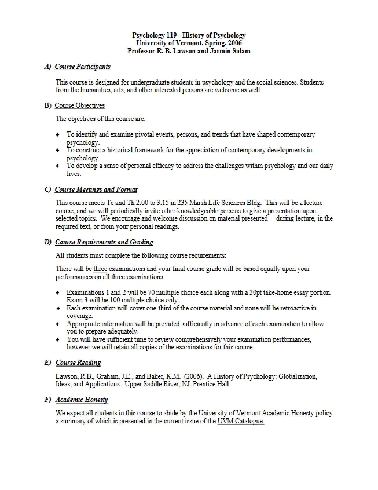 PSYC 119 Course Syllabus