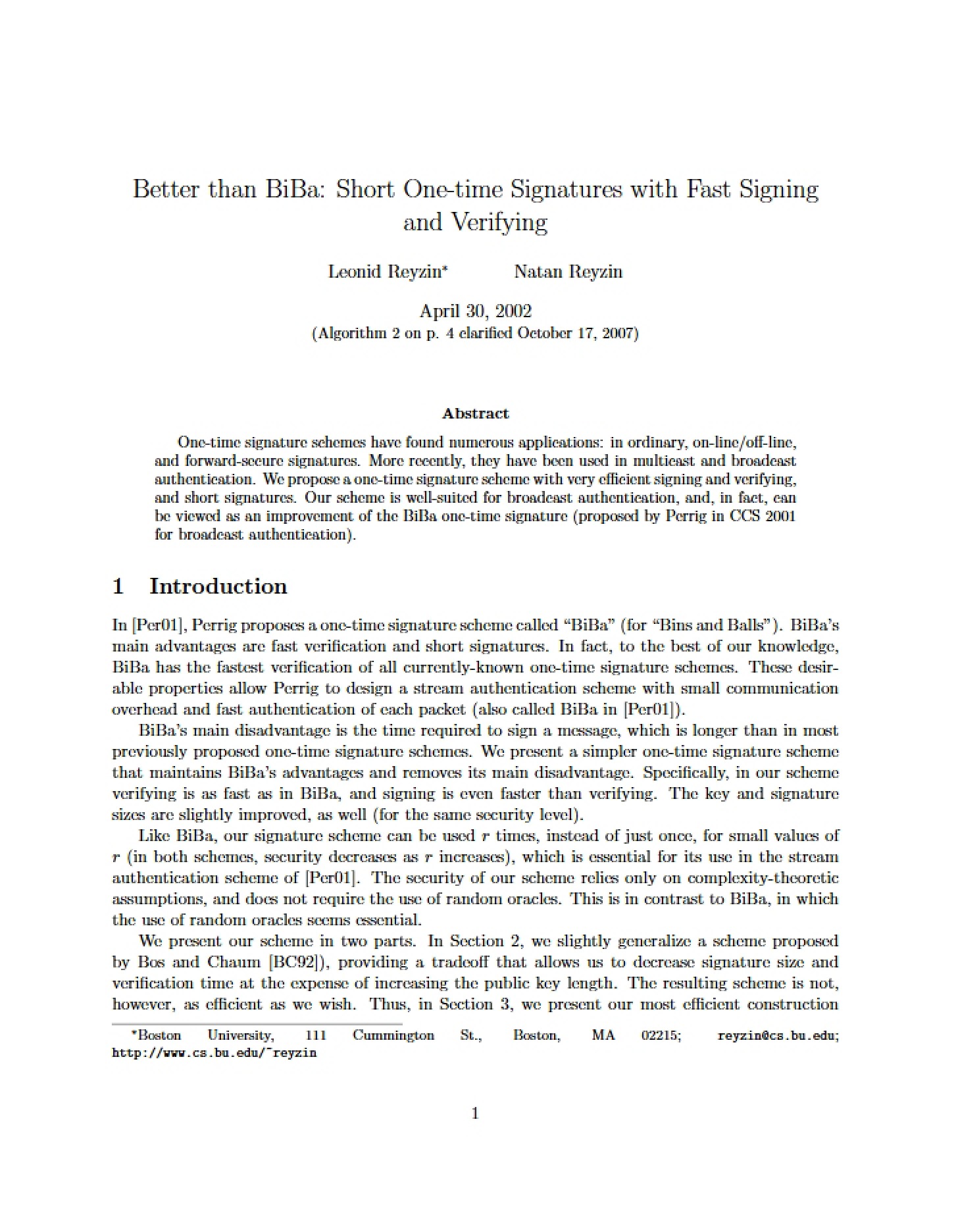 Short One-time Signatures Fast Signing and Verifying (Better than BiBa)