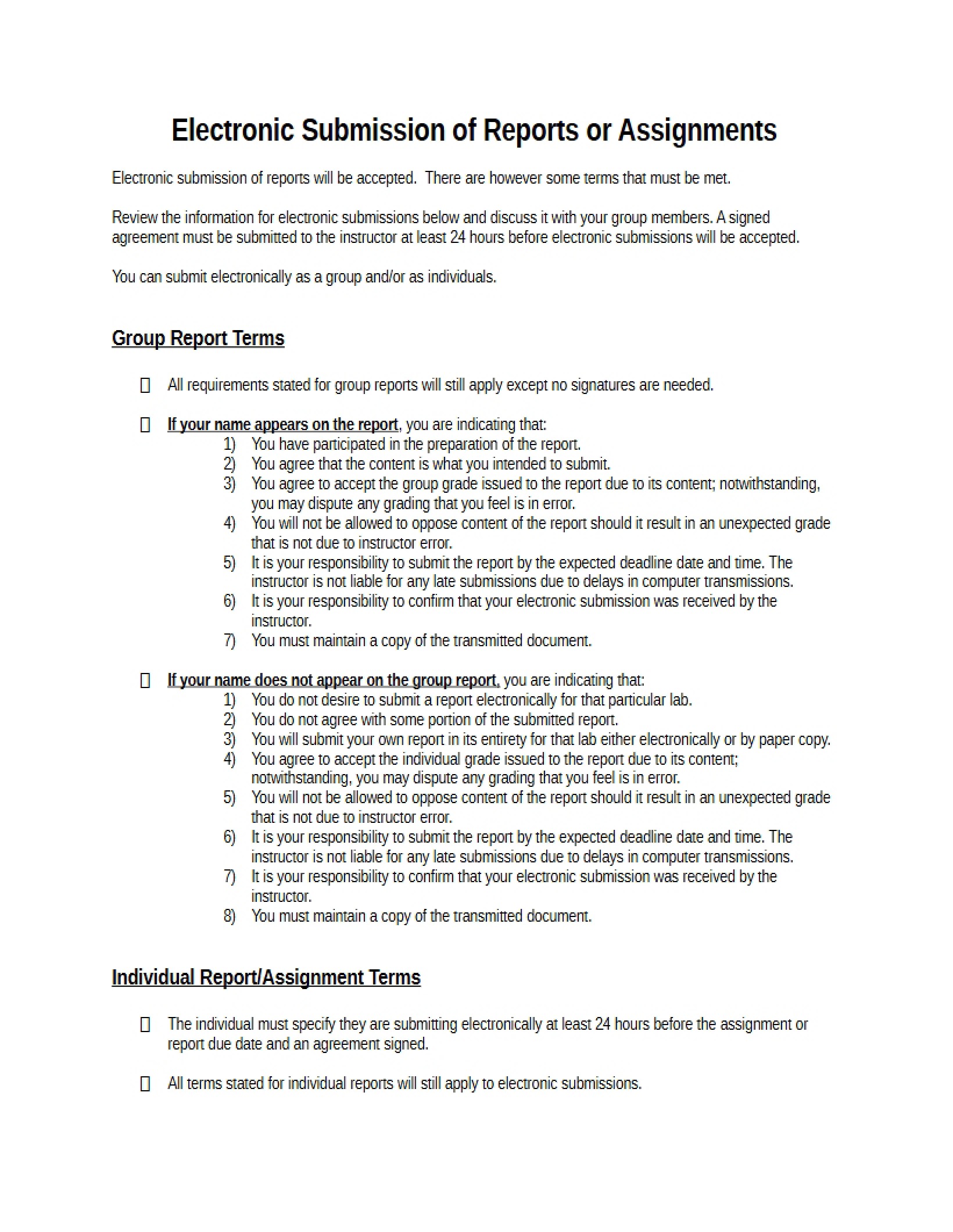 Assignment and Report Electronic Submission