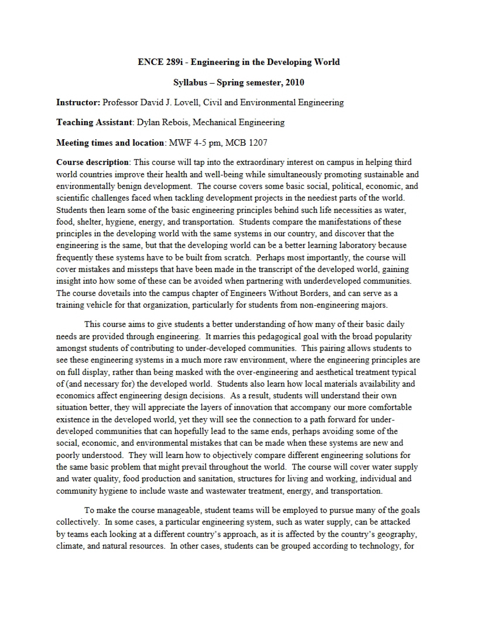 Developing World Engineering Syllabus