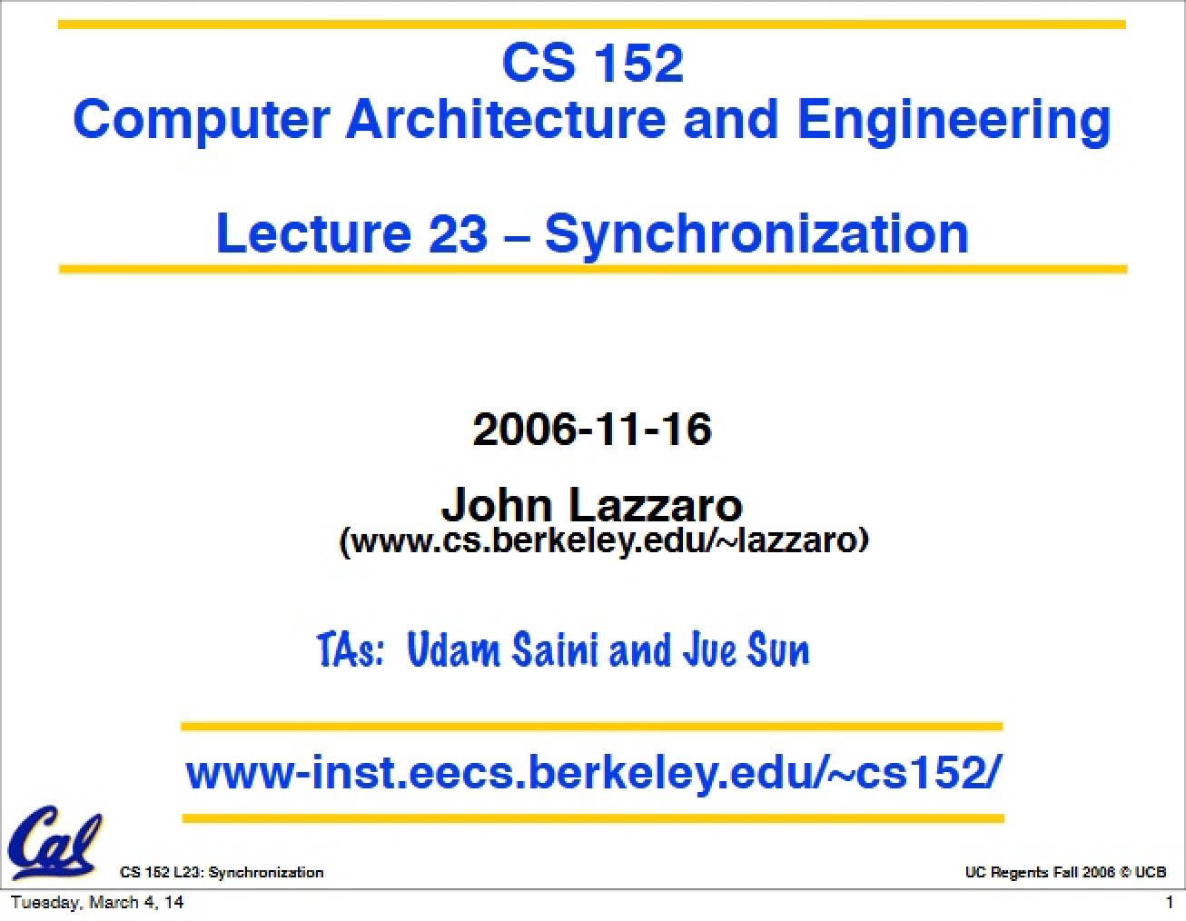 Lecture 23 Synchronization