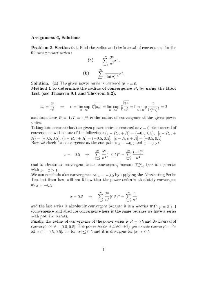 Power Series Solutions - Finding Radius and Convergence