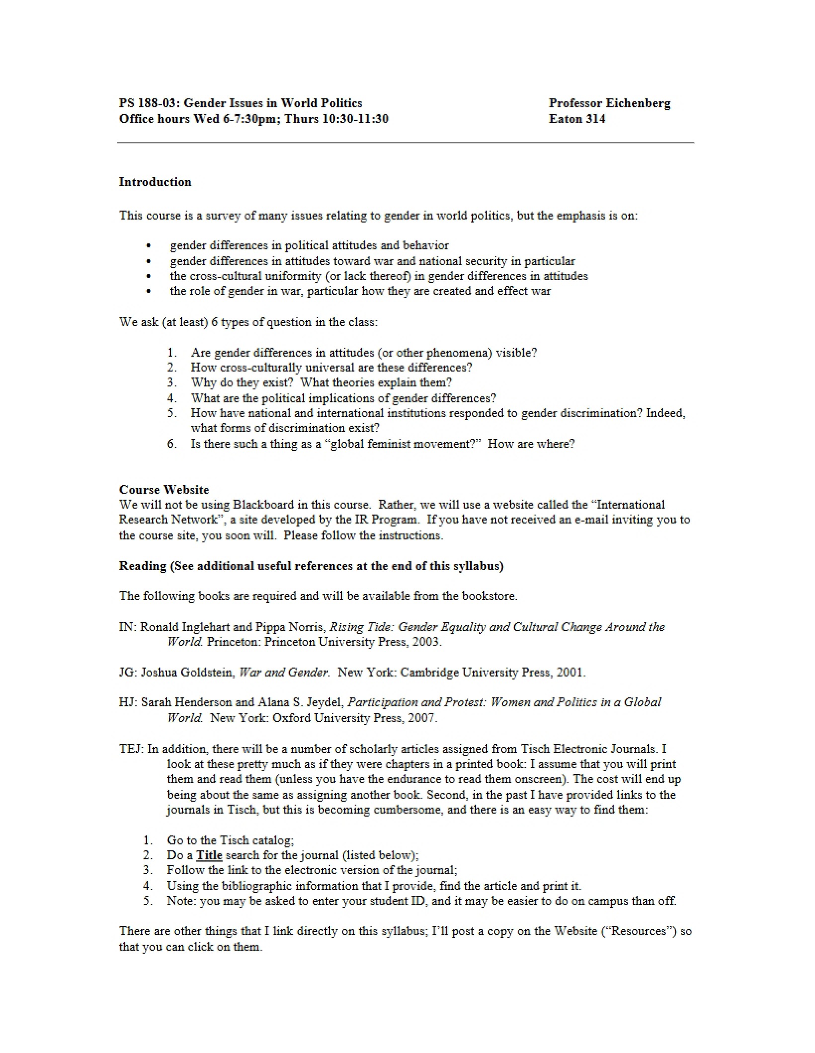 Syllabus for International Relations Topics
