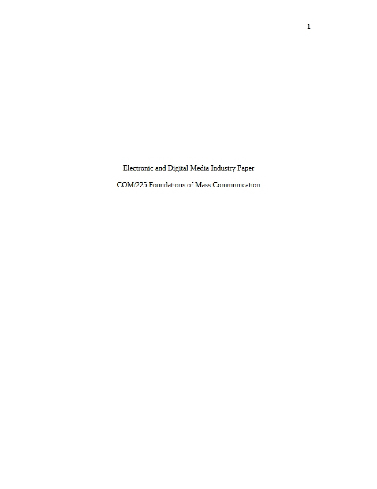 Industry Paper Digital and Electronic Media