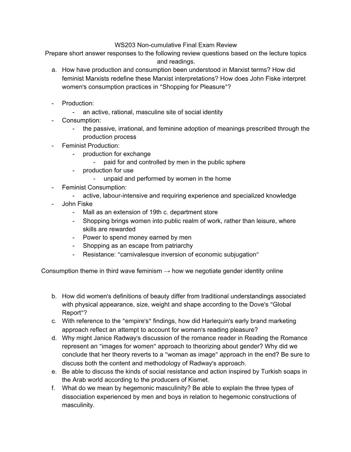 WS203 Exam Review