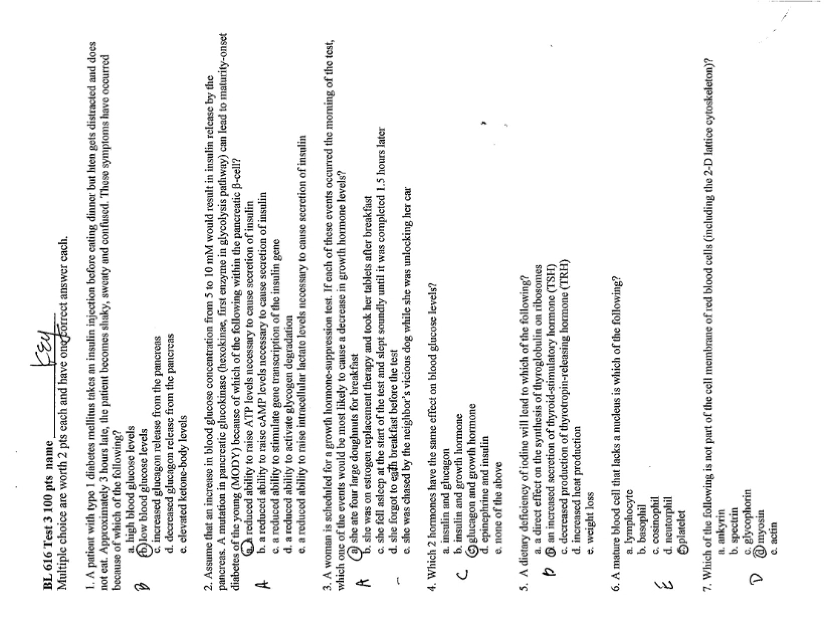 Answer Key for Test