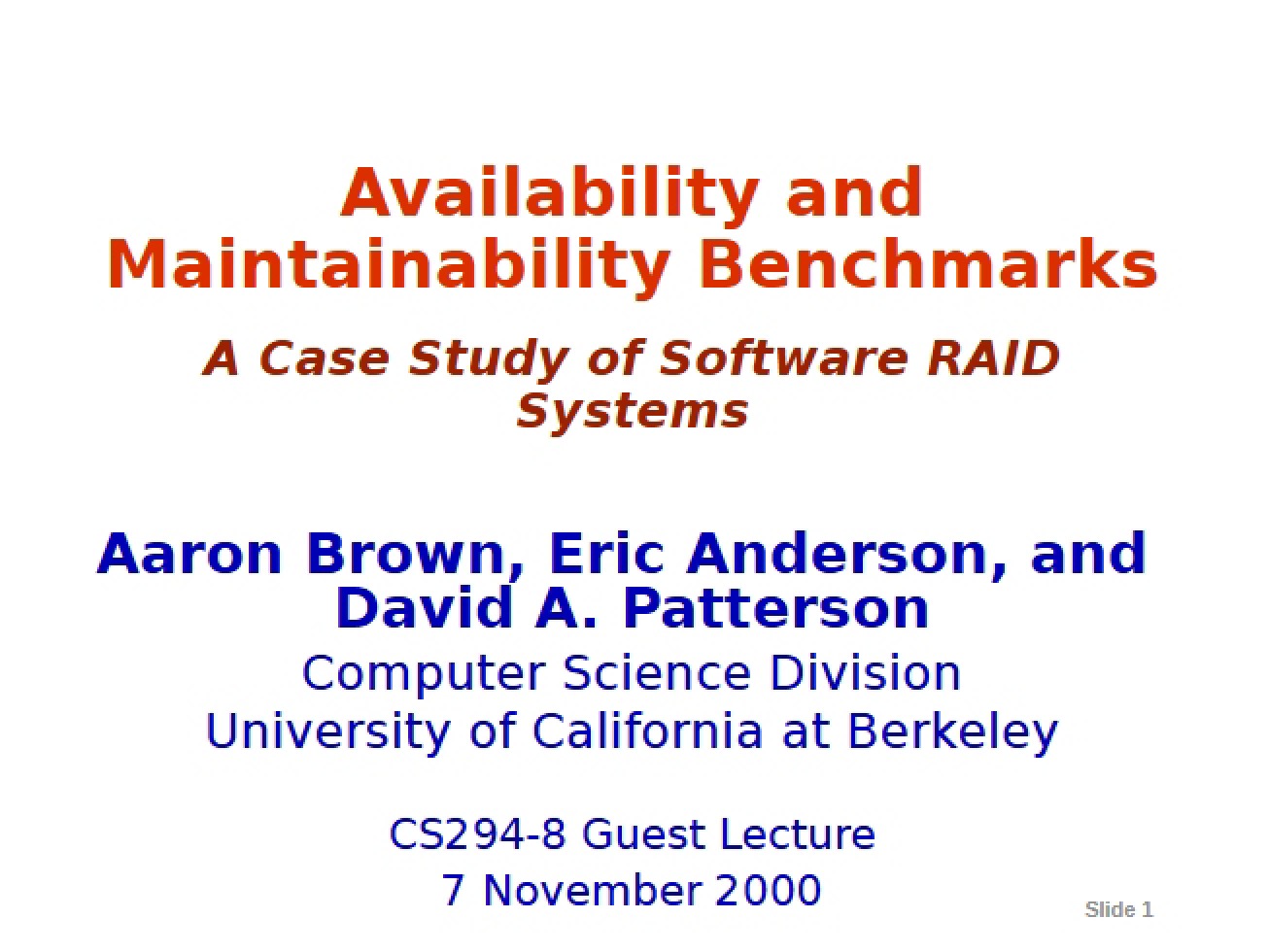 Benchmarks for Maintainability and Availability