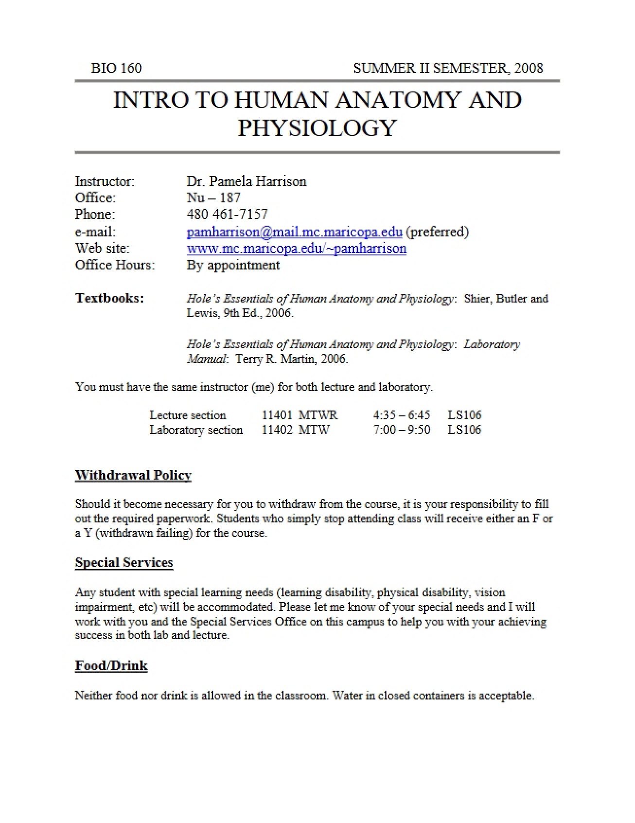 Human Anatomy and Physiology Syllabus