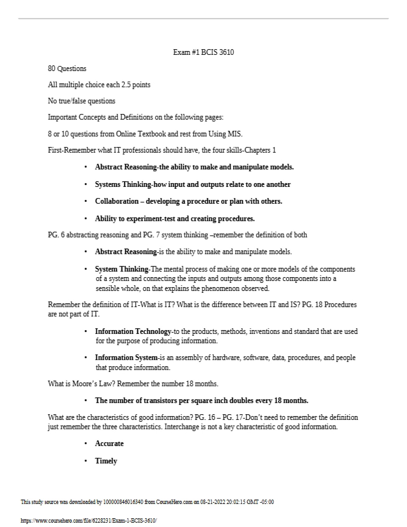 Examination Number One
