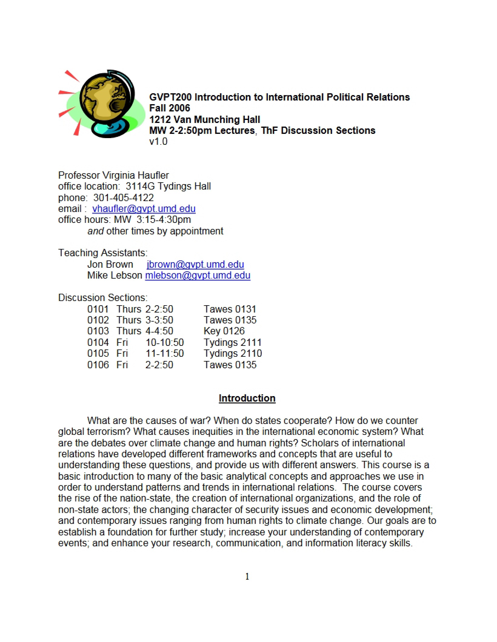 Class Schedule and Policies