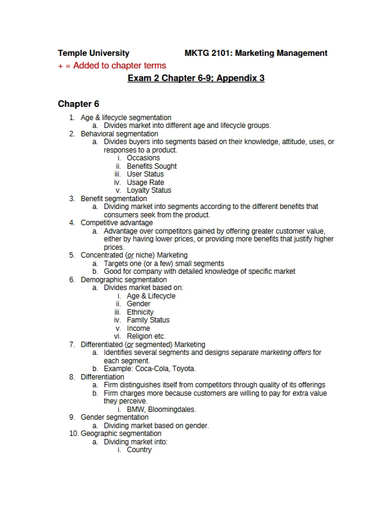 Second Examination for Marketing Management