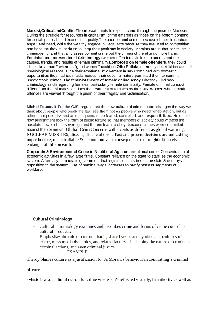 Notes on Critical Theories in Criminology and Crime Control