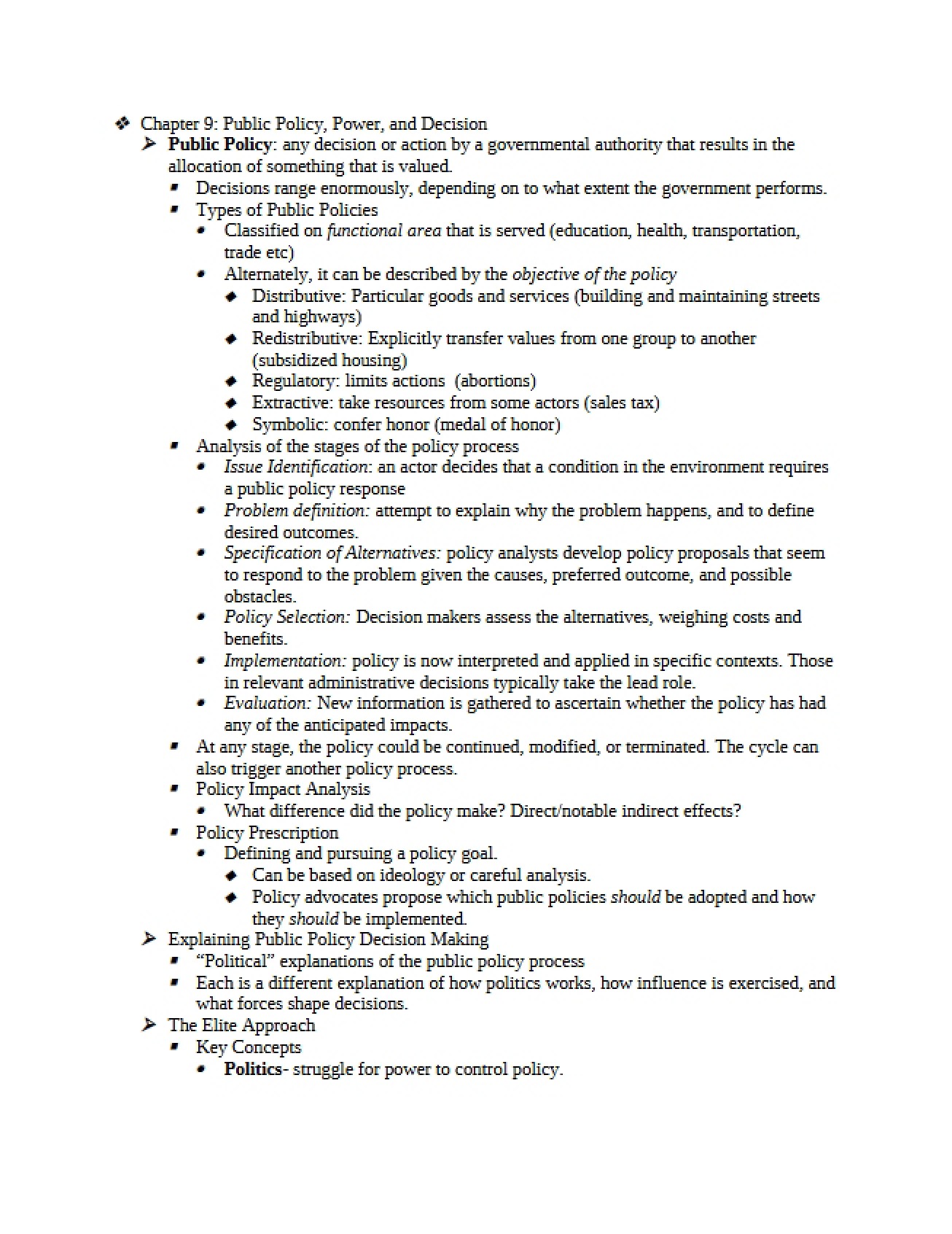 Decisions, Power, and Public Policy (Ch 9)