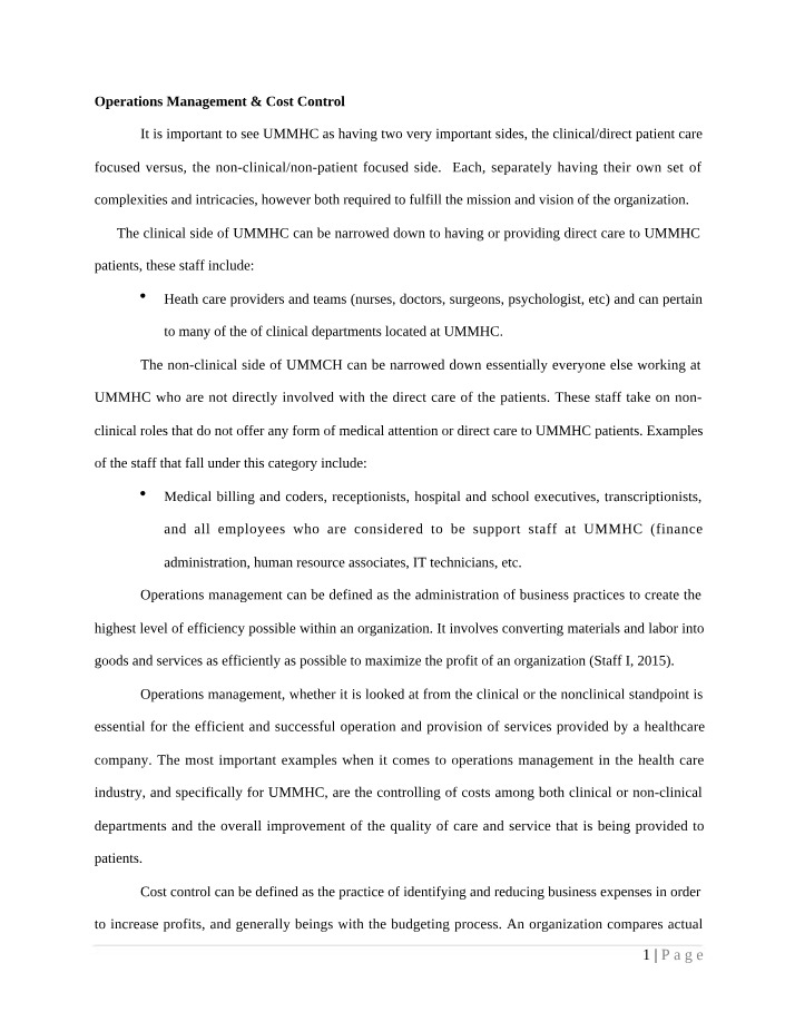 Cost Control in Operations Management