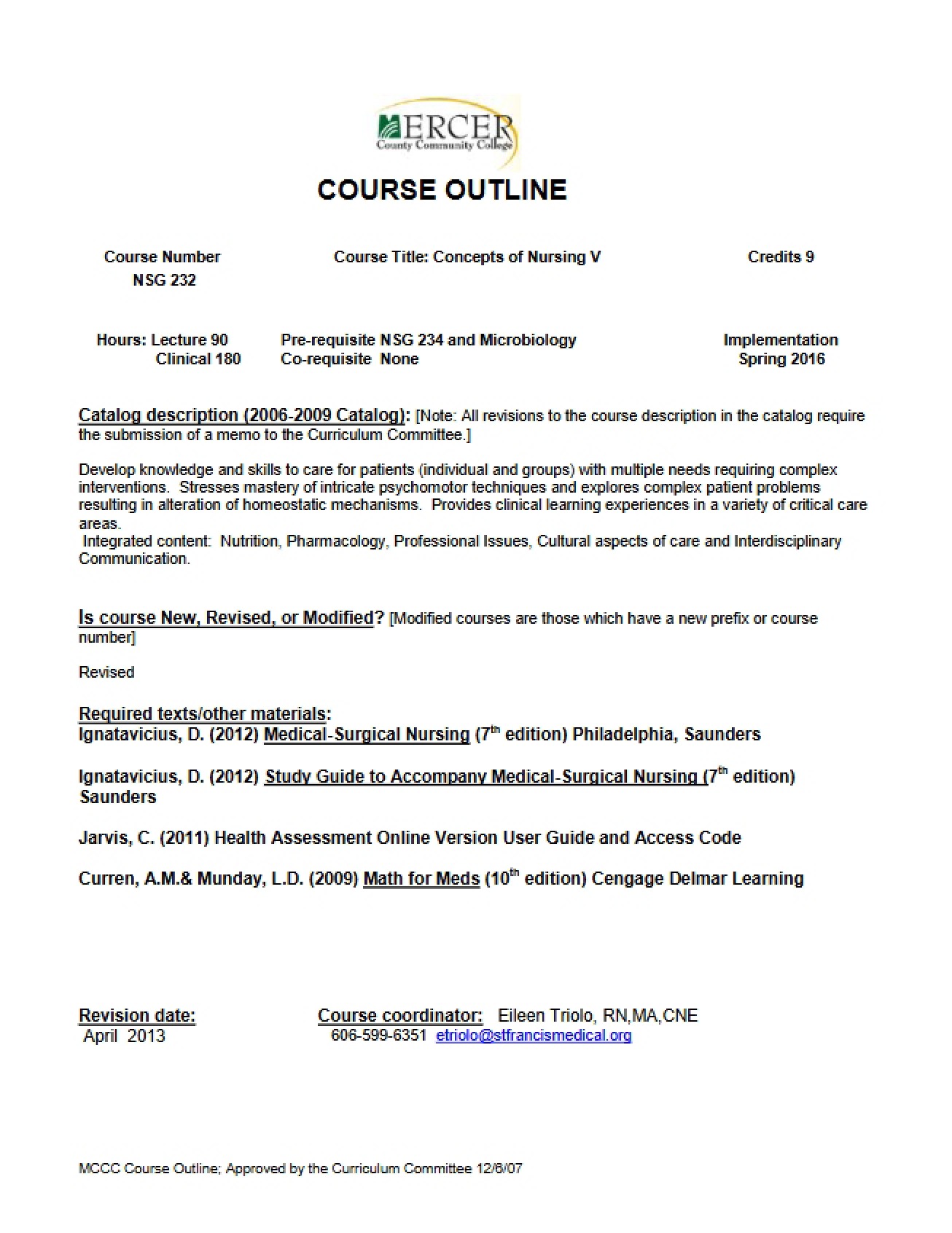 Nursing Concepts V Outline