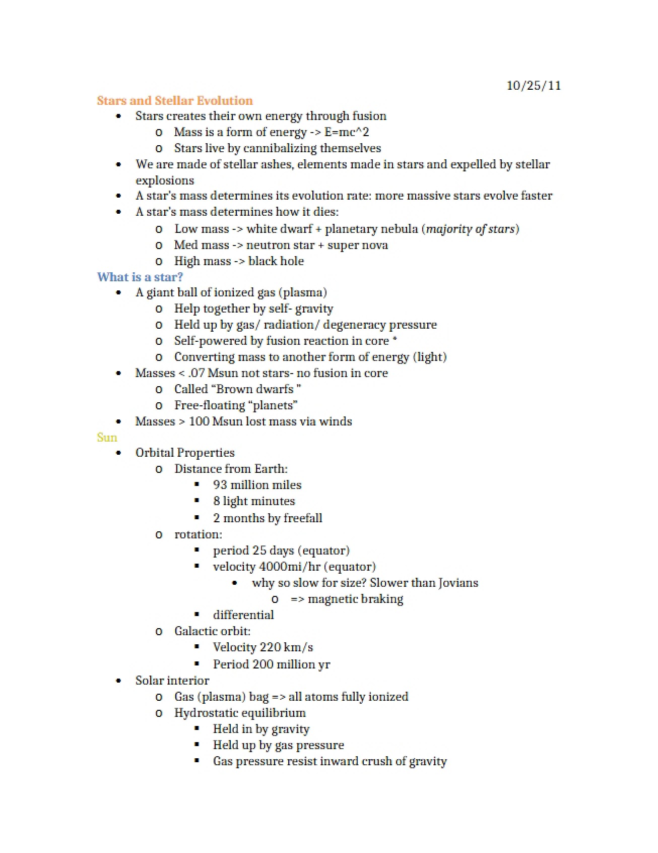 Notes for Astronomy Exam 3