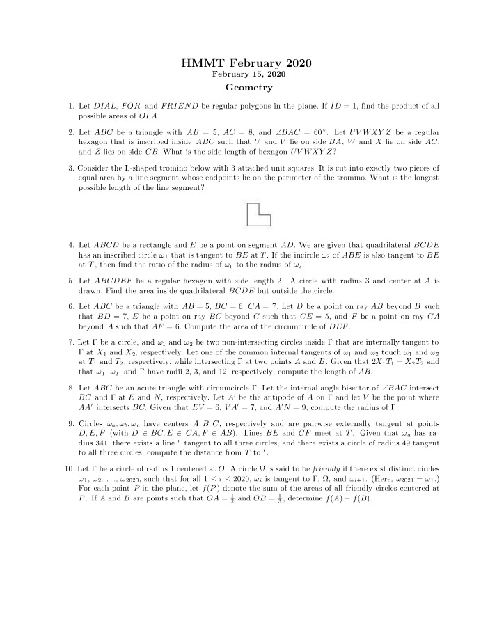 HMMT Geometry Problems