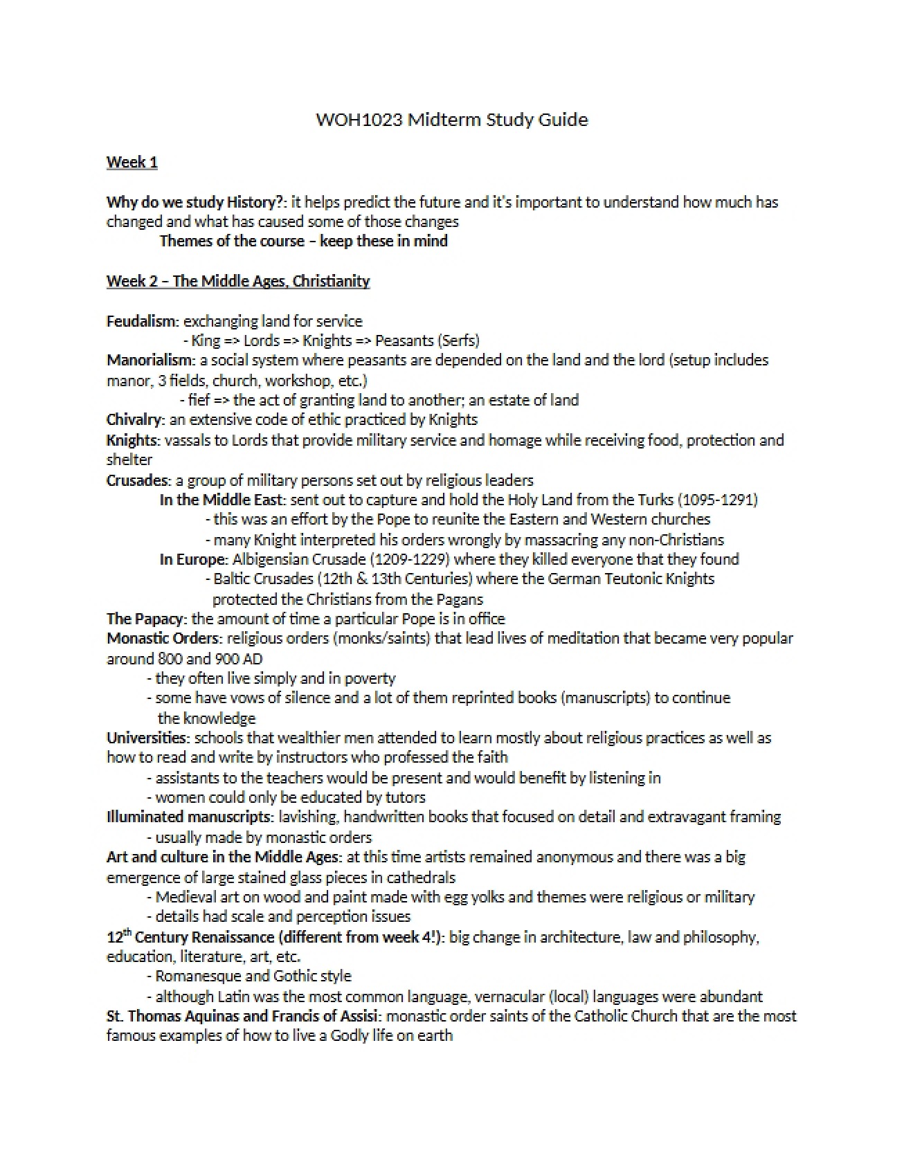 Study Guide for Midterm
