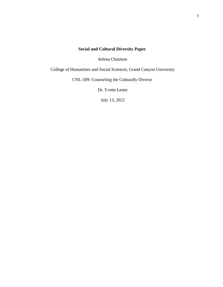 Paper on Social and Cultural Diversity