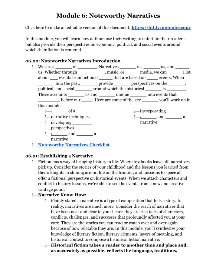 Noteworthy Narratives - Module 6