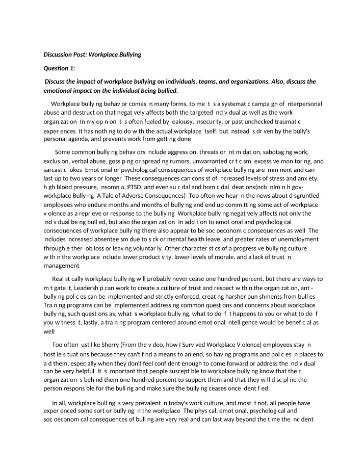 Workplace Bullying - Discussion Forum 5