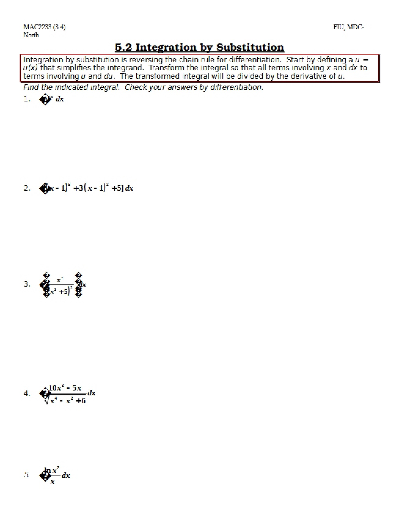 Substitution Method for Integration