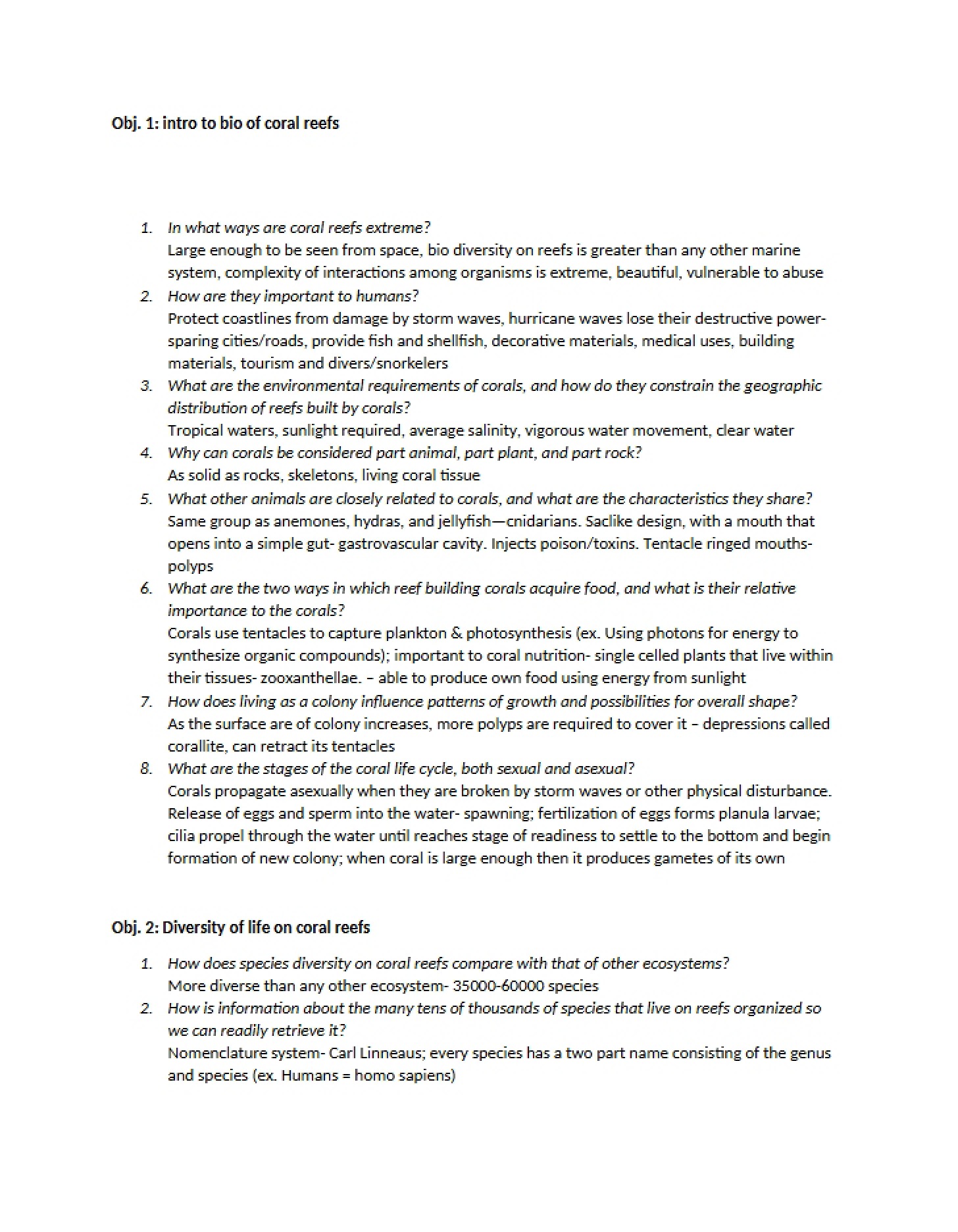 Coral Reef Biology Objective 1