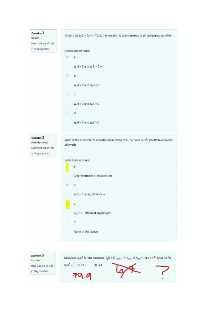 Quiz Questions and Answers - Thermodynamics and Kinetics