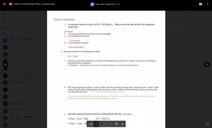 Answer Key for Hess's Law Worksheet