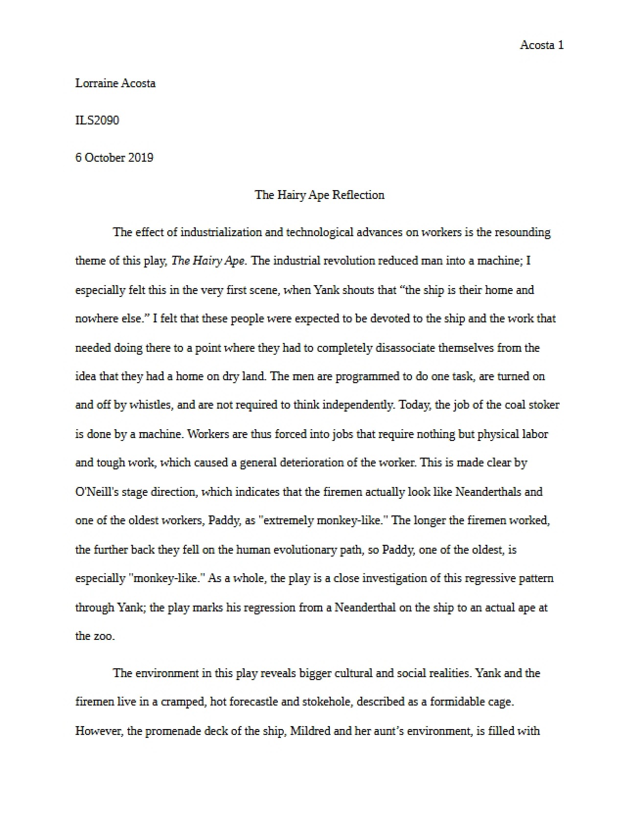 Reflection on the Play The Hairy Ape