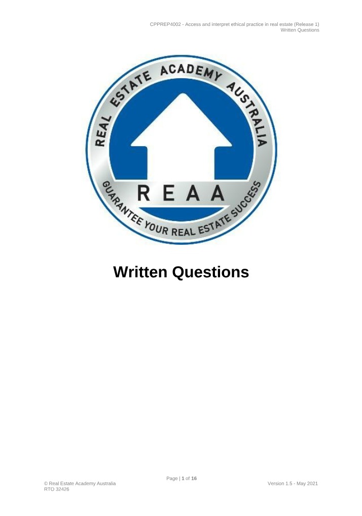 Ethical Practice Written Questions Workbook