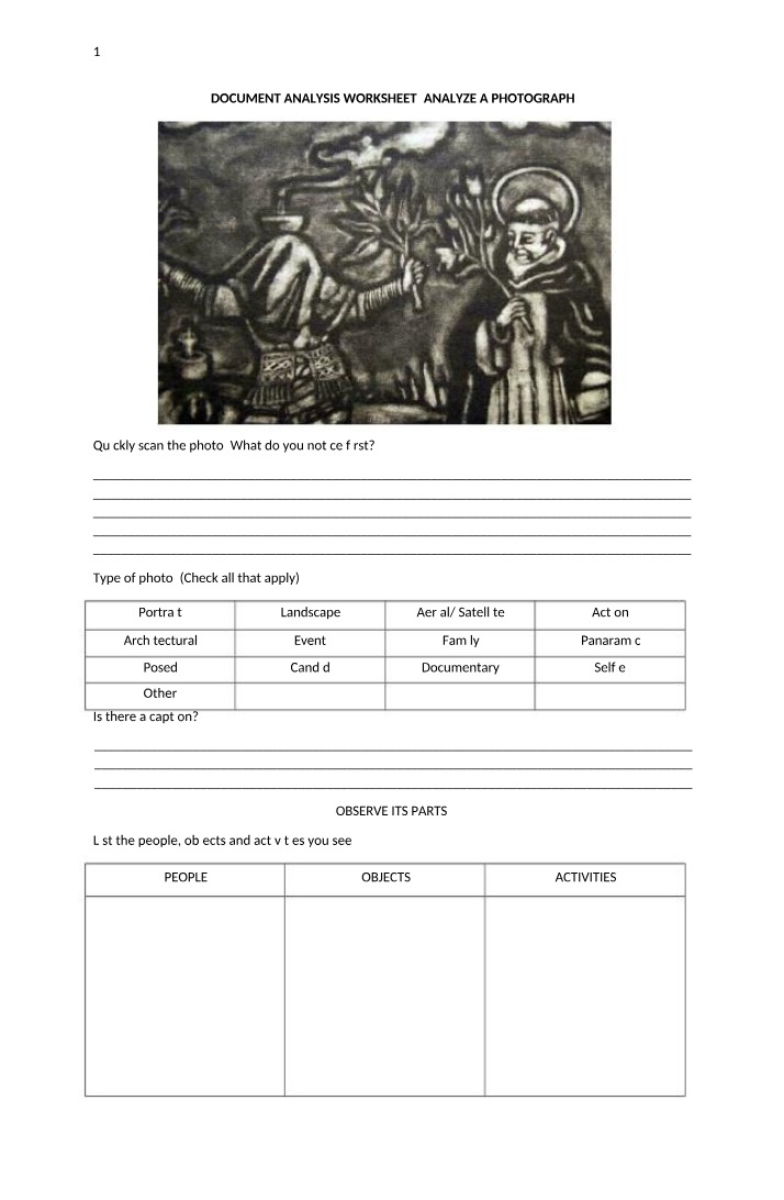 Worksheets for Document Analysis