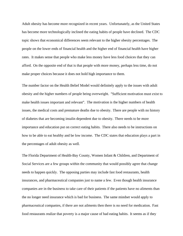 Analysis of Socioeconomic Factors and Adult Obesity