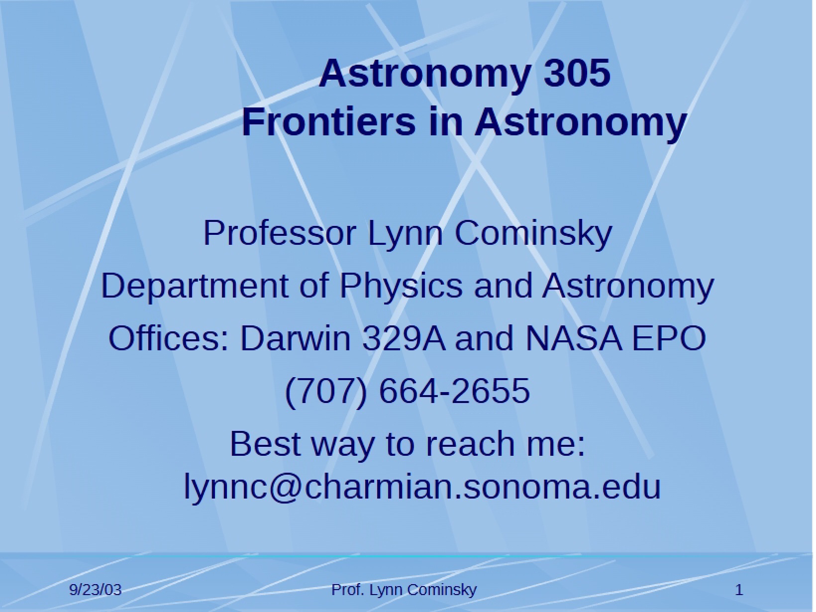 Notes from Astro 305 Lecture